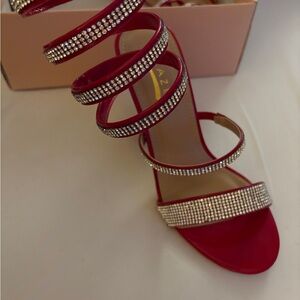Dazzling Red Rhinestone Strappy Heels